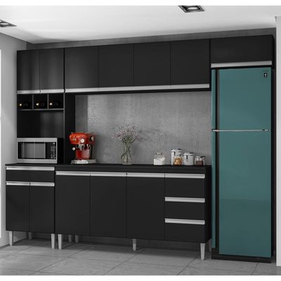 Cozinha Modulada 4 Peças Balcão Com Tampo 160cm Andréia Preto - Ajl Móveis