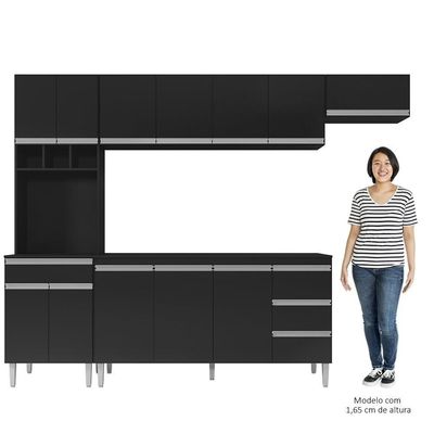 Cozinha Modulada 4 Peças Balcão Com Tampo 160cm Andréia Preto - Ajl Móveis