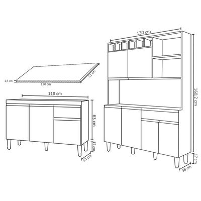 Cozinha Compacta Alice E Balcão Gabinete Com Tampo Tatiane 120cm Cinza - Ajl Móveis