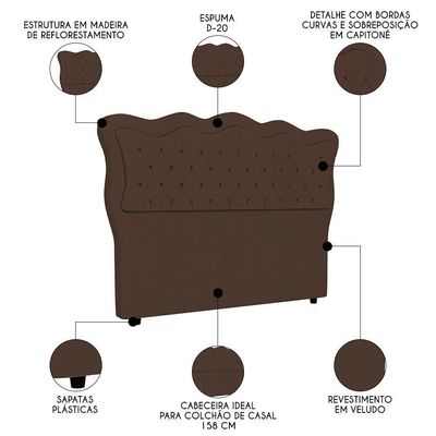 Cabeceira Casal Queen Cama 160cm Oregon I02 Veludo Marrom - Mpozenato