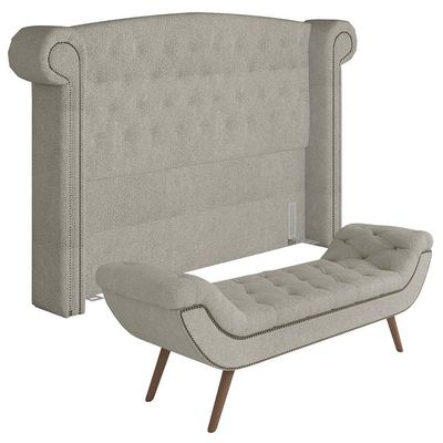 Cabeceira Cama King 195cm Provença E Recamier Veneto P02 Bouclé Cru - Mpozenato