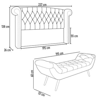 Cabeceira Cama King 195cm Provença E Recamier Veneto P02 Bouclé Cru - Mpozenato