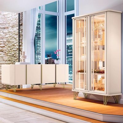Balcão Buffet Piacente Com Cristaleira Alvora H01 Off White - Mpozenato