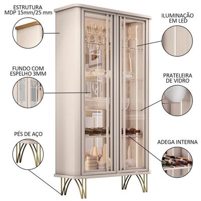 Balcão Buffet Piacente Com Cristaleira Alvora H01 Off White - Mpozenato