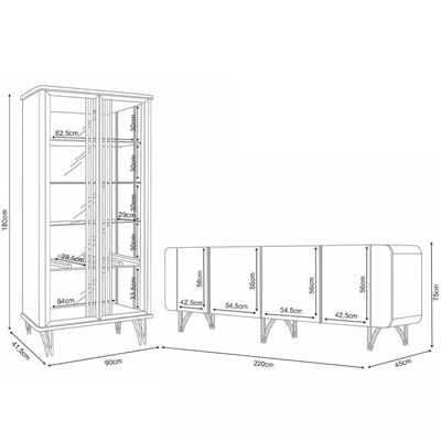 Balcão Buffet Piacente Com Cristaleira Alvora H01 Off White - Mpozenato