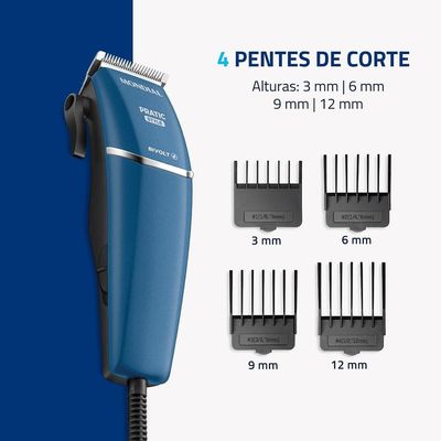 Máquina de Cortar Cabelo Mondial Pratic Style CR-10 com 8 Acessórios, Lâminas em Aço Inox Azul / Bivolt