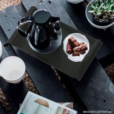 Bandeja de Servir com Alças 34x19cm Plástica Preta Café da Manhã Coza Casual