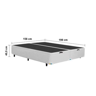 Cama Box Queen Size MGA Universal com Baú e Pistão a Gás + Colchão Umaflex Itália com Pillow Top e Molas Ensacadas Bege e Branco