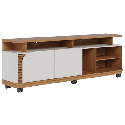 Rack Para Sala Bancada De 75 Pol 180cm Madrid C05 Freijó-off White Matte - Mpozenato