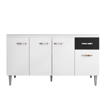 Balcão Gabinete Para Pia 150cm 4 Portas 1 Gaveta Gabriela Branco-preto - Ajl Móveis