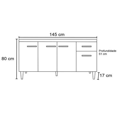 Balcão Gabinete Para Pia 150cm 4 Portas 1 Gaveta Gabriela Branco-preto - Ajl Móveis