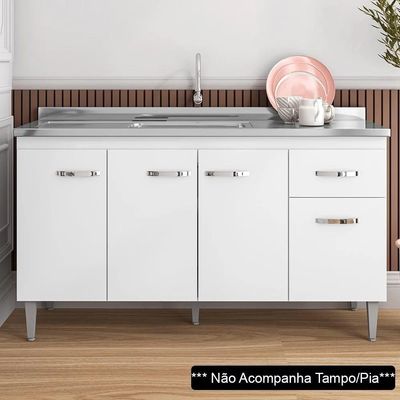 Balcão Gabinete Para Pia 150cm 4 Portas 1 Gaveta Gabriela Branco-preto - Ajl Móveis