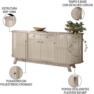 Balcão Buffet Mônica 183cm E Cristaleira Melina M01 Calacata-off White - Mpozenato