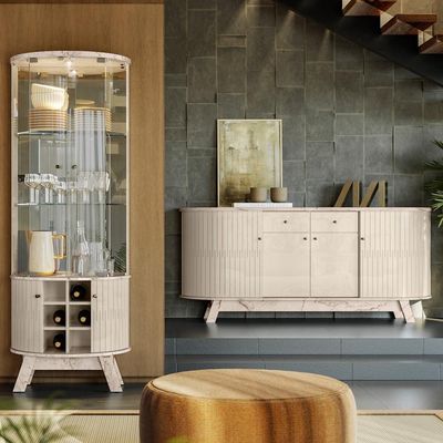 Balcão Buffet Mônica 183cm E Cristaleira Melina M01 Calacata-off White - Mpozenato