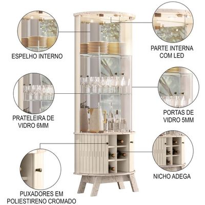 Balcão Buffet Mônica 183cm E Cristaleira Melina M01 Calacata-off White - Mpozenato