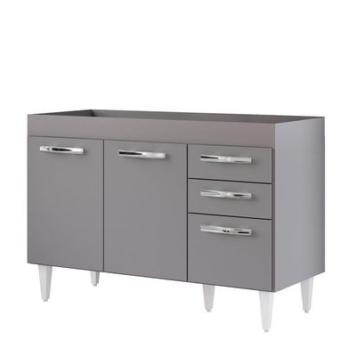 Balcão Gabinete Para Pia 120cm 3 Portas Sem Tampo Suécia Cinza - Lumil