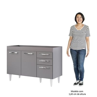 Balcão Gabinete Para Pia 120cm 3 Portas Sem Tampo Suécia Cinza - Lumil