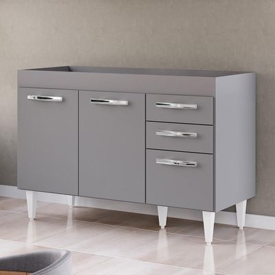 Balcão Gabinete Para Pia 120cm 3 Portas Sem Tampo Suécia Cinza - Lumil