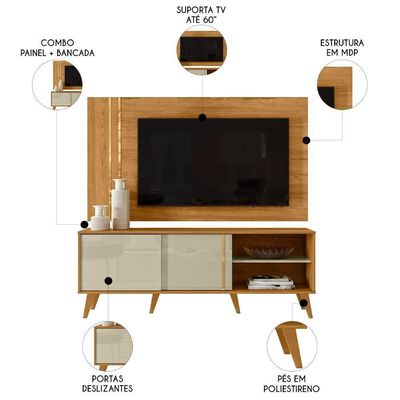 Estante Painel Para 60 Pol 160cm Orla Z10 Cumaru-opala - Mpozenato