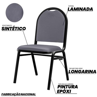 Kit 3 Cadeiras Hoteleiras Auditório Empilhável Sintético M23 Cinza - Mpozenato