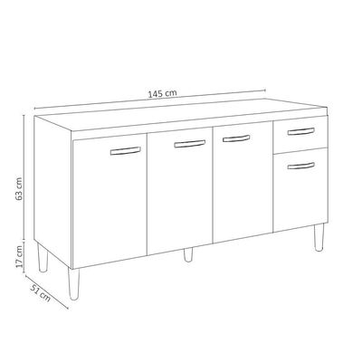 Balcão Gabinete Para Pia Sem Tampo 150cm 4 Portas E 1 Gaveta Gabriela Cinza - Ajl Móveis
