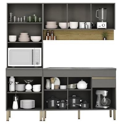 Armário De Cozinha 4 Peças Balcão 120cm Com Pia Lina09 K02 Gris-freijó - Mpozenato