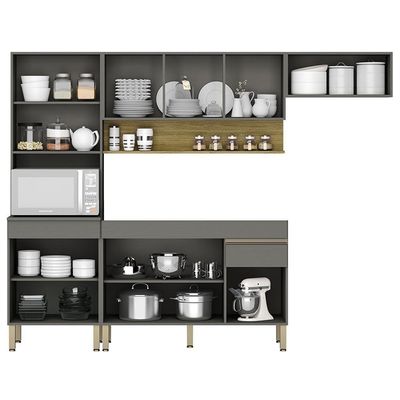 Armário De Cozinha 4 Peças Balcão Sem Tampo 120cm Lina04 K02 Gris-freijó - Mpozenato