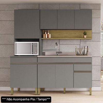 Armário De Cozinha 3 Peças Balcão 120cm Sem Tampo Lina03 Z06 Gris-freijó - Mpozenato