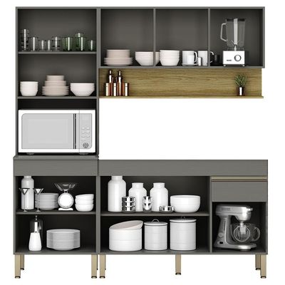Armário De Cozinha 3 Peças Balcão 120cm Sem Tampo Lina03 Z06 Gris-freijó - Mpozenato