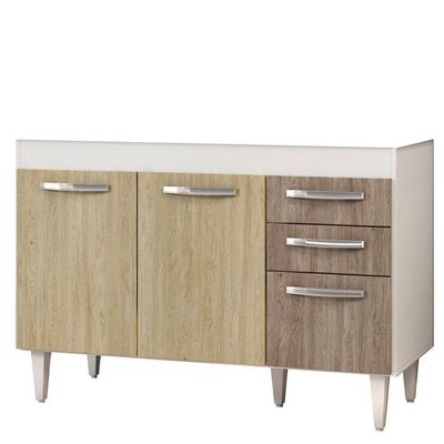 Balcão Gabinete 120cm Suécia Sem Tampo 3 Portas 2 Gavetas - Lumil Móveis Branco