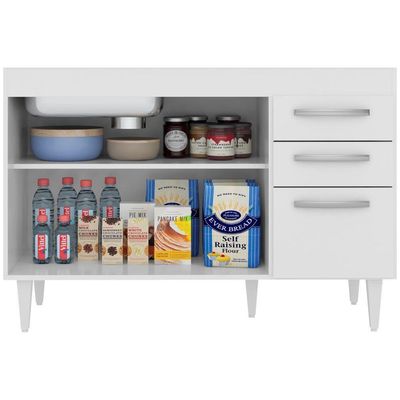 Balcão Gabinete 120cm Suécia Sem Tampo 3 Portas 2 Gavetas - Lumil Móveis Branco