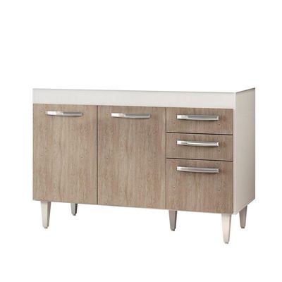 Balcão Gabinete 120cm Suécia Sem Tampo 3 Portas 2 Gavetas - Lumil Móveis Branco