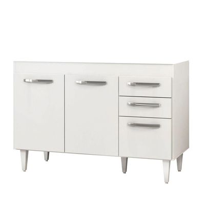 Balcão Gabinete 120cm Suécia Sem Tampo 3 Portas 2 Gavetas - Lumil Móveis Branco