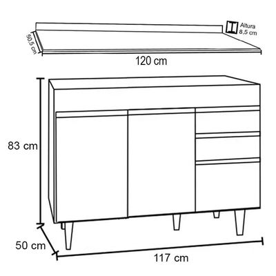 Balcão Gabinete Para Pia Com Tampo 120cm Michigan Cast-preto - Lumil