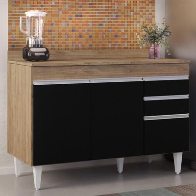 Balcão Gabinete Para Pia Com Tampo 120cm Michigan Cast-preto - Lumil
