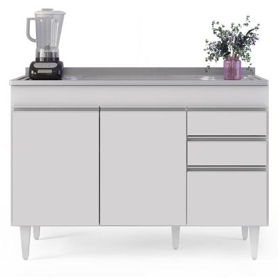 Balcão Gabinete Com Pia Inox 120cm Michigan Branco - Lumil