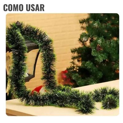Festão De Natal Metalizado Nevado Verde - 2m X 9cm