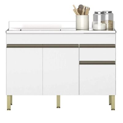 Balcão Gabinete 3 Portas Com Pia 120cm Lina K02 Supremo - Mpozenato