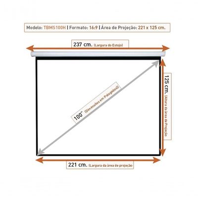 Tela De Projeção Retrátil Manual Tbms100h (221 X 124 Cm)