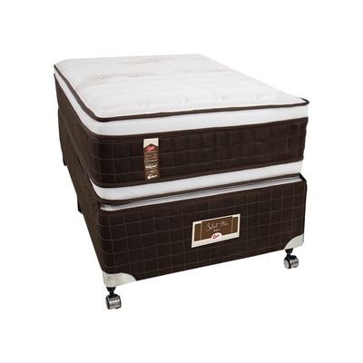 Cama Box Solteirão Castor Selle P Double com Revestimento em Tecido Suede + Colchão com Molejo Tecnopedic, Euro Pillow 34x100x200cm Marrom e Bege