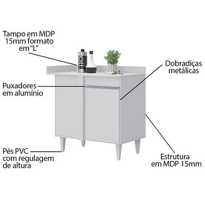 Balcão De Canto Reto Com Tampo 1 Porta Denver Branco - Lumil