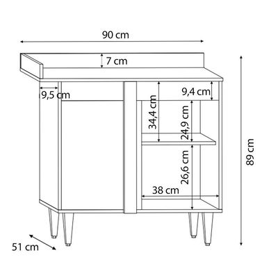 Balcão De Canto Reto Com Tampo 1 Porta Denver Branco - Lumil