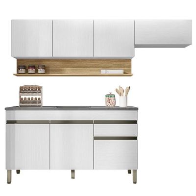 Armário De Cozinha 4 Peças Balcão Com Pia 150cm Lina18 K02 Supremo-freijó - Mpozenato