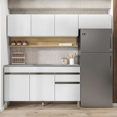 Armário De Cozinha 4 Peças Balcão Com Pia 150cm Lina18 K02 Supremo-freijó - Mpozenato