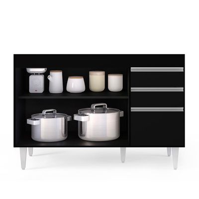 Balcão Gabinete 120cm 3 Portas 2 Gavetas Michigan Preto - Lumil