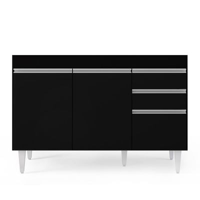 Balcão Gabinete 120cm 3 Portas 2 Gavetas Michigan Preto - Lumil
