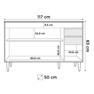 Balcão Gabinete 120cm 3 Portas 2 Gavetas Michigan Preto - Lumil
