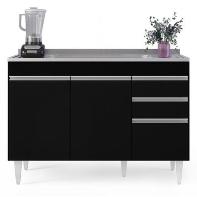 Balcão Gabinete Com Pia Inox 120cm Michigan Preto - Lumil
