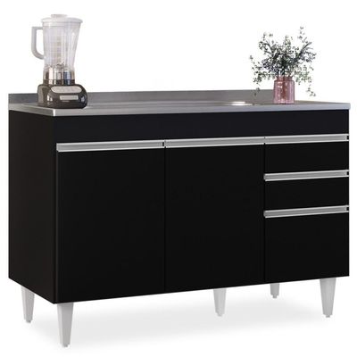 Balcão Gabinete Com Pia Inox 120cm Michigan Preto - Lumil