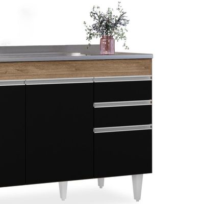 Balcão Gabinete Com Pia Inox 120cm Michigan Castanho-preto - Lumil